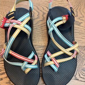 Chaco Strappy Sandals with Red, Yellow, and Blue Accents